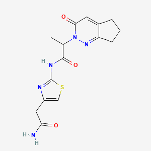 molecular formula C15H17N5O3S B2559868 N-(4-(2-amino-2-oxoethyl)thiazol-2-yl)-2-(3-oxo-3,5,6,7-tetrahydro-2H-cyclopenta[c]pyridazin-2-yl)propanamide CAS No. 2097901-90-9