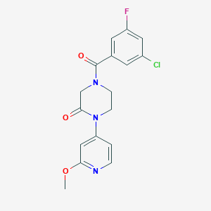 molecular formula C17H15ClFN3O3 B2559869 4-(3-Chloro-5-fluorobenzoyl)-1-(2-methoxypyridin-4-yl)piperazin-2-one CAS No. 2380077-24-5