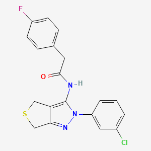 molecular formula C19H15ClFN3OS B2559880 N-(2-(3-chlorophenyl)-4,6-dihydro-2H-thieno[3,4-c]pyrazol-3-yl)-2-(4-fluorophenyl)acetamide CAS No. 450341-04-5