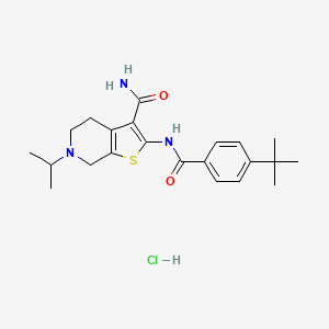 molecular formula C22H30ClN3O2S B2559883 2-(4-(Tert-butyl)benzamido)-6-isopropyl-4,5,6,7-tetrahydrothieno[2,3-c]pyridine-3-carboxamide hydrochloride CAS No. 1216527-71-7