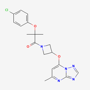 molecular formula C19H20ClN5O3 B2559888 2-(4-Chlorophenoxy)-2-methyl-1-[3-({5-methyl-[1,2,4]triazolo[1,5-a]pyrimidin-7-yl}oxy)azetidin-1-yl]propan-1-one CAS No. 2097922-29-5