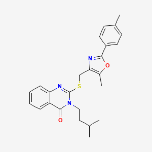 molecular formula C25H27N3O2S B2559889 3-异戊基-2-(((5-甲基-2-(对甲苯基)恶唑-4-基)甲基)硫代)喹唑啉-4(3H)-酮 CAS No. 1114646-02-4