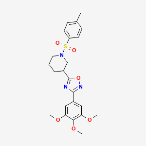 molecular formula C23H27N3O6S B2559890 5-(1-Tosylpiperidin-3-yl)-3-(3,4,5-trimethoxyphenyl)-1,2,4-oxadiazole CAS No. 845735-35-5
