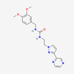 molecular formula C19H22N6O3 B2559897 1-(3,4-二甲氧基苄基)-3-(2-(3-(吡嗪-2-基)-1H-吡唑-1-基)乙基)脲 CAS No. 2034415-64-8