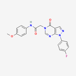 molecular formula C20H16FN5O3 B2559901 2-[1-(4-氟苯基)-4-氧代吡唑并[3,4-d]嘧啶-5-基]-N-(4-甲氧基苯基)乙酰胺 CAS No. 852450-49-8