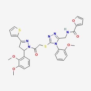 molecular formula C32H30N6O6S2 B2559903 N-[[5-[2-[3-(2,3-dimethoxyphenyl)-5-thiophen-2-yl-3,4-dihydropyrazol-2-yl]-2-oxoethyl]sulfanyl-4-(2-methoxyphenyl)-1,2,4-triazol-3-yl]methyl]furan-2-carboxamide CAS No. 393586-12-4