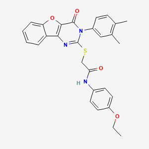 molecular formula C28H25N3O4S B2559907 2-{[3-(3,4-dimethylphenyl)-4-oxo-3,4-dihydro[1]benzofuro[3,2-d]pyrimidin-2-yl]sulfanyl}-N-(4-ethoxyphenyl)acetamide CAS No. 902897-76-1