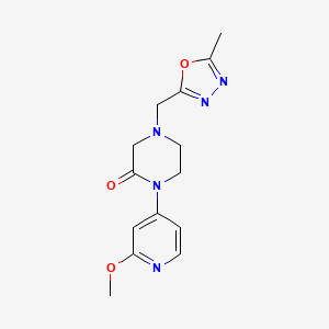 molecular formula C14H17N5O3 B2559921 1-(2-Methoxypyridin-4-yl)-4-[(5-methyl-1,3,4-oxadiazol-2-yl)methyl]piperazin-2-one CAS No. 2380141-53-5