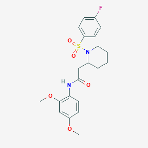 molecular formula C21H25FN2O5S B2559934 N-(2,4-二甲氧基苯基)-2-(1-((4-氟苯基)磺酰基)哌啶-2-基)乙酰胺 CAS No. 1021090-32-3