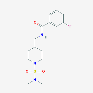 molecular formula C15H22FN3O3S B2559938 N-((1-(N,N-二甲基磺酰胺)哌啶-4-基)甲基)-3-氟苯甲酰胺 CAS No. 2034375-08-9