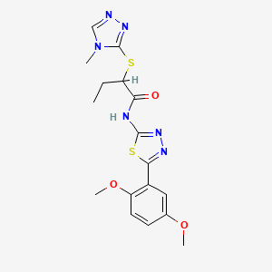 molecular formula C17H20N6O3S2 B2559947 N-(5-(2,5-dimethoxyphenyl)-1,3,4-thiadiazol-2-yl)-2-((4-methyl-4H-1,2,4-triazol-3-yl)thio)butanamide CAS No. 394238-50-7