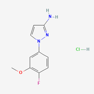 molecular formula C10H11ClFN3O B2559960 1-(4-氟-3-甲氧基苯基)吡唑-3-胺；盐酸盐 CAS No. 2418708-55-9