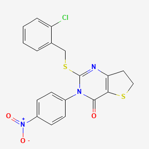 2-[(2-Chlorophenyl)methylsulfanyl]-3-(4-nitrophenyl)-6,7-dihydrothieno[3,2-d]pyrimidin-4-one