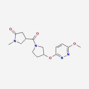 molecular formula C15H20N4O4 B2559980 4-(3-((6-Methoxypyridazin-3-yl)oxy)pyrrolidine-1-carbonyl)-1-methylpyrrolidin-2-one CAS No. 2034503-37-0