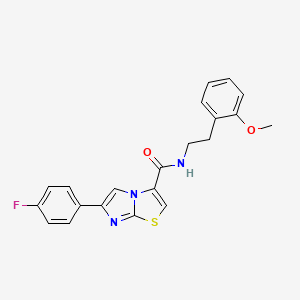 molecular formula C21H18FN3O2S B2559988 6-(4-fluorophenyl)-N-(2-methoxyphenethyl)imidazo[2,1-b]thiazole-3-carboxamide CAS No. 1049346-16-8