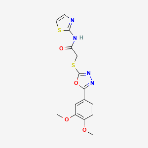 molecular formula C15H14N4O4S2 B2560009 2-((5-(3,4-dimetoxi fenil)-1,3,4-oxadiazol-2-il)tio)-N-(tiazol-2-il)acetamida CAS No. 842118-07-4