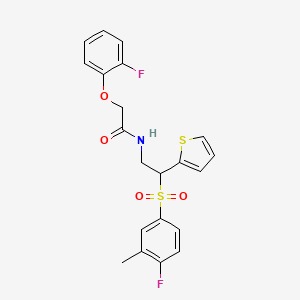 molecular formula C21H19F2NO4S2 B2560071 N-[2-[(4-氟-3-甲基苯基)磺酰基]-2-(2-噻吩基)乙基]-2-(2-氟苯氧基)乙酰胺 CAS No. 923191-92-8