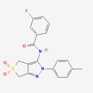 3-fluoro-N-[2-(4-methylphenyl)-5,5-dioxo-4,6-dihydrothieno[3,4-c]pyrazol-3-yl]benzamide