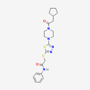 2-((5-(4-(2-cyclopentylacetyl)piperazin-1-yl)-1,3,4-thiadiazol-2-yl)thio)-N-phenylacetamide