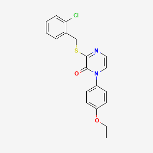 molecular formula C19H17ClN2O2S B2560082 3-((2-chlorobenzyl)thio)-1-(4-ethoxyphenyl)pyrazin-2(1H)-one CAS No. 946270-22-0
