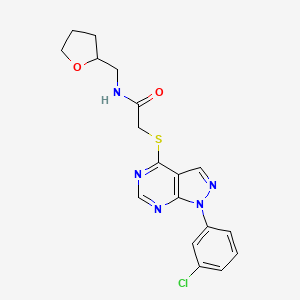 molecular formula C18H18ClN5O2S B2560087 2-((1-(3-chlorophenyl)-1H-pyrazolo[3,4-d]pyrimidin-4-yl)thio)-N-((tetrahydrofuran-2-yl)methyl)acetamide CAS No. 872861-77-3