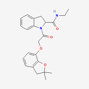 molecular formula C23H26N2O4 B2560089 1-(2-((2,2-dimethyl-2,3-dihydrobenzofuran-7-yl)oxy)acetyl)-N-ethylindoline-2-carboxamide CAS No. 1103515-74-7