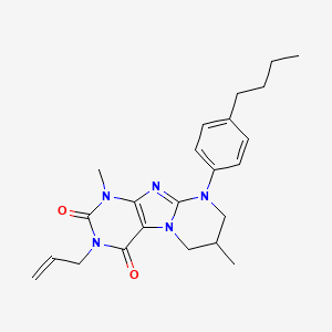 molecular formula C23H29N5O2 B2560090 3-allyl-9-(4-butylphenyl)-1,7-dimethyl-6,7,8,9-tetrahydropyrimido[2,1-f]purine-2,4(1H,3H)-dione CAS No. 887863-86-7