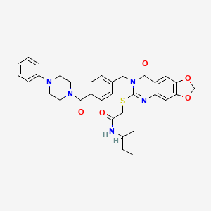 molecular formula C33H35N5O5S B2560100 N-(sec-butyl)-2-((8-oxo-7-(4-(4-phenylpiperazine-1-carbonyl)benzyl)-7,8-dihydro-[1,3]dioxolo[4,5-g]quinazolin-6-yl)thio)acetamide CAS No. 689759-06-6