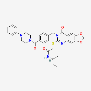 molecular formula C33H35N5O5S B2560100 N-(sec-丁基)-2-((8-氧代-7-(4-(4-苯基哌嗪-1-羰基)苄基)-7,8-二氢-[1,3]二氧杂环[4,5-g]喹唑啉-6-基)硫代)乙酰胺 CAS No. 689759-06-6