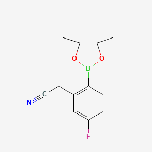 molecular formula C14H17BFNO2 B2560113 2-Cyanomethyl-4-fluorophenylboronic acid, pinacol ester CAS No. 2377610-43-8