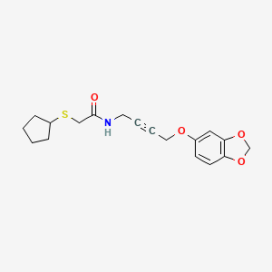molecular formula C18H21NO4S B2560133 N-(4-(benzo[d][1,3]dioxol-5-yloxy)but-2-yn-1-yl)-2-(cyclopentylthio)acetamide CAS No. 1448133-22-9