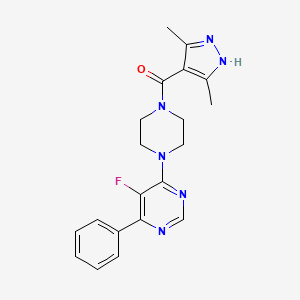 molecular formula C20H21FN6O B2560140 (3,5-Dimethyl-1H-pyrazol-4-yl)-[4-(5-fluoro-6-phenylpyrimidin-4-yl)piperazin-1-yl]methanone CAS No. 2415452-72-9