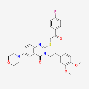 molecular formula C30H30FN3O5S B2560173 3-(3,4-二甲氧基苯乙基)-2-((2-(4-氟苯基)-2-氧代乙基)硫代)-6-吗啉代喹唑啉-4(3H)-酮 CAS No. 689760-95-0