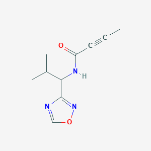 molecular formula C10H13N3O2 B2560180 N-[2-Methyl-1-(1,2,4-oxadiazol-3-yl)propyl]but-2-ynamide CAS No. 2411300-05-3