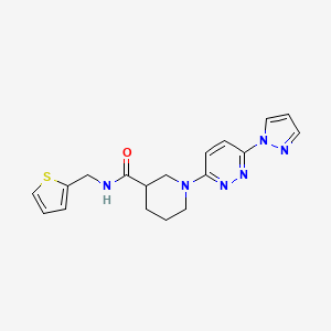 molecular formula C18H20N6OS B2560181 1-(6-(1H-pyrazol-1-yl)pyridazin-3-yl)-N-(thiophen-2-ylmethyl)piperidine-3-carboxamide CAS No. 1286727-27-2