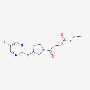 molecular formula C14H18FN3O4 B2560200 Ethyl 4-(3-((5-fluoropyrimidin-2-yl)oxy)pyrrolidin-1-yl)-4-oxobutanoate CAS No. 2034253-66-0