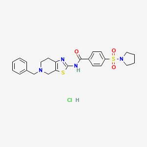 molecular formula C24H27ClN4O3S2 B2560201 N-(5-benzyl-4,5,6,7-tetrahydrothiazolo[5,4-c]pyridin-2-yl)-4-(pyrrolidin-1-ylsulfonyl)benzamide hydrochloride CAS No. 1189436-86-9