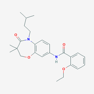 molecular formula C25H32N2O4 B2560202 2-ethoxy-N-(5-isopentyl-3,3-dimethyl-4-oxo-2,3,4,5-tetrahydrobenzo[b][1,4]oxazepin-8-yl)benzamide CAS No. 921811-28-1