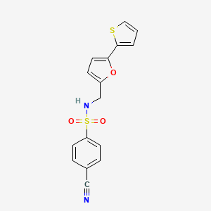 molecular formula C16H12N2O3S2 B2560206 4-cyano-N-((5-(thiophen-2-yl)furan-2-yl)methyl)benzenesulfonamide CAS No. 2034489-17-1