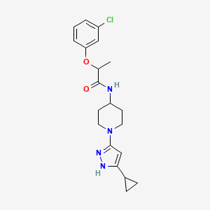 molecular formula C20H25ClN4O2 B2560226 2-(3-chlorophenoxy)-N-(1-(5-cyclopropyl-1H-pyrazol-3-yl)piperidin-4-yl)propanamide CAS No. 2034201-20-0