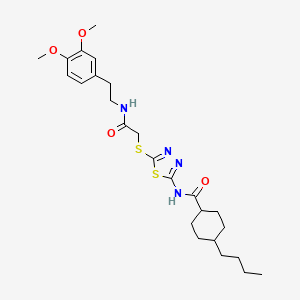 molecular formula C25H36N4O4S2 B2560229 4-butyl-N-(5-((2-((3,4-dimethoxyphenethyl)amino)-2-oxoethyl)thio)-1,3,4-thiadiazol-2-yl)cyclohexanecarboxamide CAS No. 887209-28-1