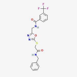 molecular formula C20H17F3N4O3S B2560234 N-((5-((2-(bencilamino)-2-oxoethyl)tio)-1,3,4-oxadiazol-2-il)metil)-3-(trifluorometil)benzamida CAS No. 903346-94-1