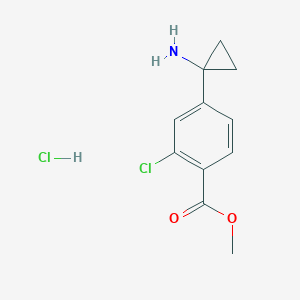 molecular formula C11H13Cl2NO2 B2560237 Methyl 4-(1-aminocyclopropyl)-2-chlorobenzoate;hydrochloride CAS No. 2379945-35-2