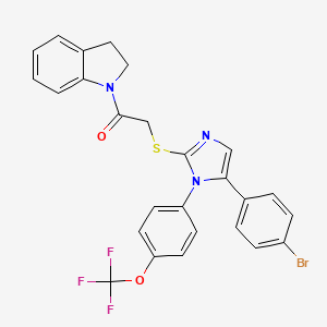 molecular formula C26H19BrF3N3O2S B2560246 2-((5-(4-bromophenyl)-1-(4-(trifluoromethoxy)phenyl)-1H-imidazol-2-yl)thio)-1-(indolin-1-yl)ethanone CAS No. 1226427-96-8