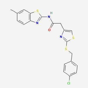 molecular formula C20H16ClN3OS3 B2560248 2-(2-((4-chlorobenzyl)thio)thiazol-4-yl)-N-(6-methylbenzo[d]thiazol-2-yl)acetamide CAS No. 953982-75-7