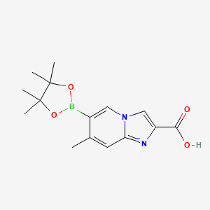 molecular formula C15H19BN2O4 B2560252 7-Methyl-6-(tetramethyl-1,3,2-dioxaborolan-2-yl)imidazo[1,2-a]pyridine-2-carboxylic acid CAS No. 2377606-33-0