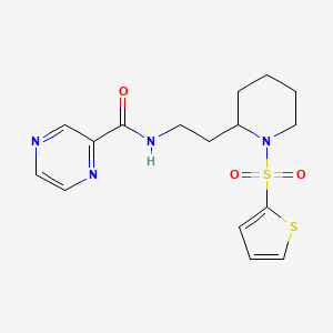 molecular formula C16H20N4O3S2 B2560263 N-(2-(1-(thiophen-2-ylsulfonyl)piperidin-2-yl)ethyl)pyrazine-2-carboxamide CAS No. 1208964-82-2