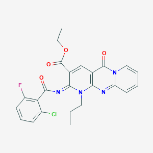 molecular formula C24H20ClFN4O4 B2560264 ethyl 6-(2-chloro-6-fluorobenzoyl)imino-2-oxo-7-propyl-1,7,9-triazatricyclo[8.4.0.03,8]tetradeca-3(8),4,9,11,13-pentaene-5-carboxylate CAS No. 534566-63-7