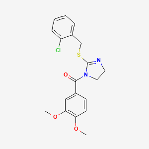 molecular formula C19H19ClN2O3S B2560269 (2-((2-chlorobenzyl)thio)-4,5-dihydro-1H-imidazol-1-yl)(3,4-dimethoxyphenyl)methanone CAS No. 851803-95-7