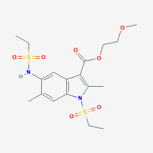molecular formula C18H26N2O7S2 B256027 2-methoxyethyl 1-(ethylsulfonyl)-5-[(ethylsulfonyl)amino]-2,6-dimethyl-1H-indole-3-carboxylate 